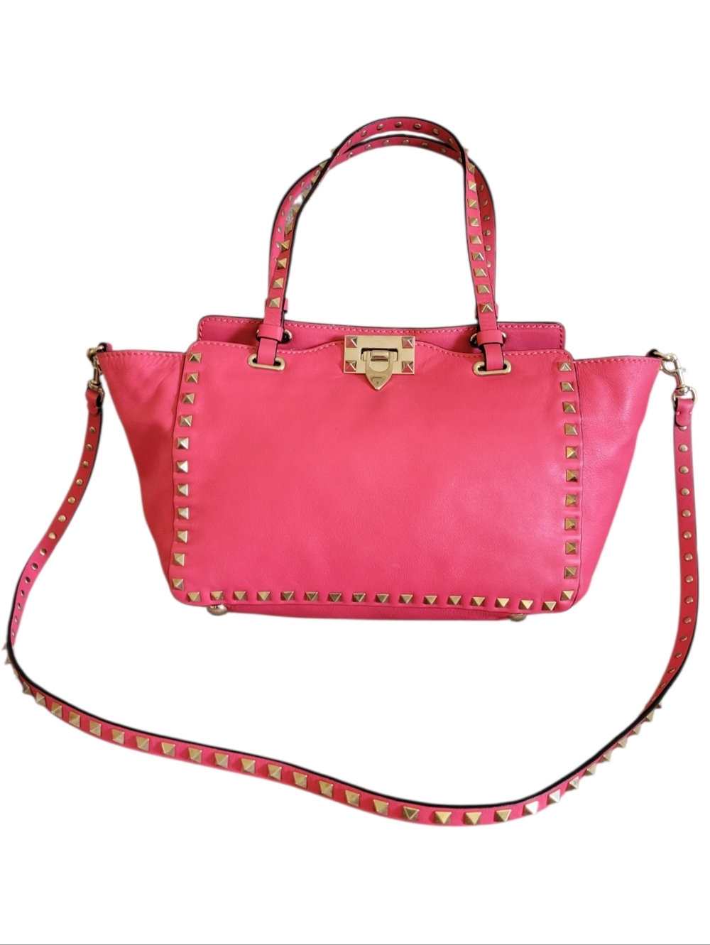 Valentino Garavani Pink Leather Studded Shoulder Bag